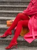 Vrouwensokken sexy rode ultradunne solide doorschijnende slanke panty's vrouwelijke elasticiteit bodys kousen naadloze bruid leggings naadloos