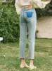 Jeans pour femmes mésavanque légère denim en hauteur droite à tête haute pour les femmes 2024 Spring arrière de poche de hanche Couleur de couleur de neuf pouces MXD15K0625