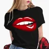 Damen T-Shirt Womens T-Shirt Sexy Küsse Lip sagt lustige schwarze T-Shirt Sommer Womens Soft T-Shirt Graphic T-Shirt Kurzarm Crewneck T-Shirtl2405