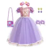 Robe Rapunzel Girl pour Kid Halloween Princess Cosplay Costume For Birthday Party Gift Purple Sequins Mesh Vêtements 240430