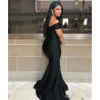 Mermaid Black Brautjungfer Kleider 2021 Jersey Ruched Flecken maßgeschneiderte Plus -Size -Triebwagen Kleid Kleid Sweep Weding Land Hochzeit formelle Verschleiß