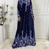 Etniska kläder Högkvalitativa Corduroy Abayas för kvinnor Autumn Winter Islam Dress Tryckt Långärmad casual Robe Femme Muselmane