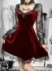 Casual Dresses 2024 Retro Gothic Black Mini Dress Lace Trim High Waist Bodycon Y2K Grunge Women 90s Vintage Punk Harajuku Lolita Clothes