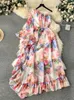 Robes décontractées Singreiny Ruffles Floral Print Vacation Robe Femme Off épaule Manches longues Haute Qaulity Lady Beach Maxi