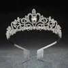 Bandons Headwear Crystal Crystal and Crown Femme Silver Silver Righestone Ball Diadem Crown Wear Wedding Hair Accessories Bijoux Q240506
