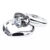 Med sidogonter 1set 2st Big Heart Wedding Rings for Women White Gold Color Zircon Jewelry Engagement Bijoux Tillbehör Storlek 6 7 8 9 10