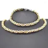 Necklace Earrings Set AMUMIU 40-90cm Jewelry Two Tone Gold Color Trendy 6MM Byzantine Link Chain And Bracelet HTZ091