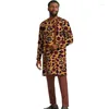 Мужские спортивные костюмы коричневый хлопок с длинными рукавами наборы наборы лоскутной рубашки с твердыми брюками мужчина нигерийская мода наряды африканская свадебная вечеринка