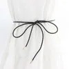 Bälten vintage klänningar sträng midjeband knuten midjebälte båge rep vävt långt faux läder smal