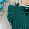 Girl's jurken jurk voor kinderen 7-12 jaar oude verjaardag smaragdgroene groene gegolfde mouwloze bloemenprinsesjurken ootd voor babygirll2405