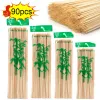 Accessori 90pcs Bamboo Skewer Sticks Grade Clamboo Stick Natura Mosai Stick Long Long Long 15/20/25/30 cm per la frutta barbecue BBQ Strumento