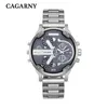 ساعة Wristwatches Watch Watch Men Quartz Mens Watches Stainless Steel Watchband المناطق الزمنية المزدوجة العسكرية غير الرسمية