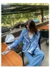 Pantaloni da donna a due pezzi giacca per pantaloni corea abiti da moda ladies blu mantello a bavero da giro per due pezzi set femminile