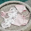 Swimwear zomer babymeisje zwempak jumpsuit+hoed 2 stcs baby peuter bloem badmode puff mouw badpak zomerbaby strand slijtage pak