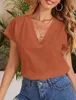 Women's Blouses Cotton Linen Blouse 2024 Summer V Neck Short Sleeve Women Solid Color Casual Office Loose White Blue Tops Blusas Mujer