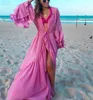 Women Beach Wear Women Donne Slitting Slve High Waist Lace-Up Sun Protettivo Copertina Protezione Bikini Cover-Ups Sun Sur Protective Beach Abiti Y240504