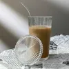 Tumblers 375 ml streepglas kopje met deksel en stro transparant theeglas bier kan sap sap coffee mug drinkware dessert H240506