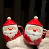 Mokken kerstpaar Stijl Melk beker Kerstman Claus Elk Shape Coffee Girl Cartoon Design 3D Ceramic Mok met Cover ZE03