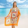 Beach Cape Cloak Womenponcho Seaside Holiday Spring and Summer Lady Mabe Châle Imitation Silk Pullover imprimé P2