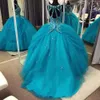 Robes de quinceanera à plusieurs cristaux 2021 Jupe turquoise perlée en tulle longueur de sol Corset Back Sweet 16 Prom Party Ball Ball