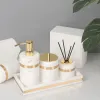 Sets Volakos White Natural Marble Bathroom Accessories Golden Luxury Soap Dispenser Soap Dish Tray Tissue Box Bathroom Set