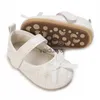 Eerste wandelaars pasgeboren babyschoenen jongen meisje klassiek Bowknot Rubber Sole Anti-slip PU-jurk Walker Toddler Crib H240506