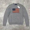 Designer Women's Wool Sweater - Hand-Knitted American Flag Long Sleeve Pullover, High-Quality Cashmere Sweater, Fashionable and Versatile Flag Print