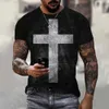 Herren T-Shirts Vintage T-Shirt Christian Jesus 3D Gedrucktes gelegentliches kurzes Slve übergroß