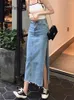 Signe Beiyingni 2024 Summer Summer Sump Donne French Sexy Slip Long Midi High Bodycon Ladies Blue Casual Jupe Jupe