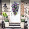 装飾的な花人工春の花輪 - 正面玄関の庭の装飾用の素朴なぶら下がった花輪50x35cm