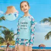 Suit Girls à manches longues 2 pièces Rashguard Sweet de maillot de bain Bathing Upf 50+ Sun Protection Swimwear Print for Kids 314 ans