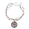 Pulseiras de link Anenjeter Silver Color Round Coin Bracelet para homens homens de grossa Cadeia tailandesa Presentes