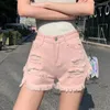 Women's Jeans Mini Girls Pink Ripped Denim Shorts Women's 2024 Summer Thin Short Booty Pants With Holes Tassel