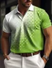 Mens Mesh Fabric Polo Shirt Button Up Rapel Golf Plaid Graphic Prints Geometry Street Casual Short Sleeve 240428