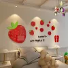 Adesivi Sweet Strawberry Acrilico 3D Adesivi per pareti in cristallo 3D Attili per bambini Camera da letto Soggio