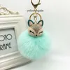 Keychains Bedanyards Winter Faux Rabbit Fur Ball Keychain com Rhinestone Fox Head Keyring Pompom Pompom Key Chains Crystal for Women