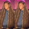 30 34 inç Vurgu ombre dantel ön kıvırcık insan saç perukları bal sarısı renkli hd derin dalga ön peruk siyah kadınlar için 240430