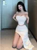Abiti da lavoro WOMENGAGA Sweet Gonnets Set Sexy Nightclub Women Tops Irregular Tops Top Scate Spalato Gonna a mezza lunghezza coreano WF8Q