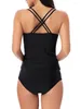 Women's Swimwear In-X Two Piece Tankini Black Set For Women Large Sizes Swimming Suit High Waist Bathing Ladies