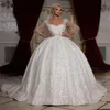 Hochzeit Wunderschöne Kleider Langer Ball Quadrat 3/4 Ärmeln glänzende Pailletten Rückenless Reißverschluss Court Flecken maßgeschneiderte Brautkleid Plus Size Vestidos de Novia