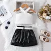 Clothing Sets Toddler Baby Girl Summer Clothes Sleeveless Criss Cross Halter Crop Top Belted PU Leather Skirt 2Pcs Outfit