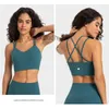 Designer LL-Tops Sexy Women Yoga Sport Underwear New Striped Ribbed Longline Tops Fixed Cup Sports Bras Back Fashion Tank