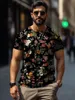 T-shirt pour hommes motif géométrique Top Round Couche 3D MOTEUR FLORAL MOTEUR EXTÉRAVE