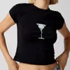Frauen T-Shirts Sommer Kurzes T-Shirt Casual Sleeve Crew Neck Stern/Obst/Cocktailglasabdruck Crops Weibliche Tees Y2K Streetwear