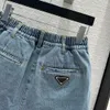 2024 New Fashion Summer Blue Denim Shorts Mulheres de cor sólida cintura alta shorts vintage soltos