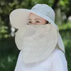 ワイドブリム帽子女性の太陽の帽子夏のエッジ日焼け止めサイクリングフェイスマスク保護サンシェード通気性ビーチ