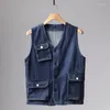 Vaist des gilettes pour hommes Motorcycle rétro de denim Veste multiples de travail Veste sans manches