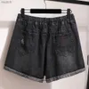 Dames shorts plus maat 6xl 150 kg zwarte zomer geborduurde jeans casual grote denim shorts gat dames shorts wx