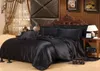31 Cor sólida cor preta colorida cetim de seda luxuosa cama de cama fria para o verão com capa de edredão travesseiro de lençol plano C10264680455