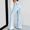 Pantalon féminin Capris Womens Flare Jeans Ripped Jeans Micro Boom Washed Coverage Bell Bottom High Taon Pantal